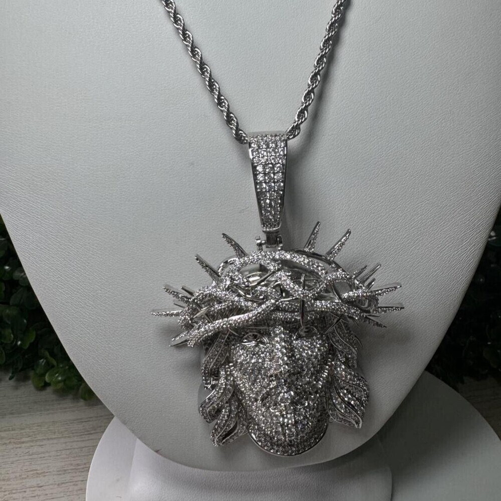 Silver Jesus Piece With Rope 24inch - Picture 6 of 6